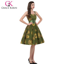 Grace Karin New Design Printemps été Longueur imprimée du genou 50s Robe rétro CL6293-5 #